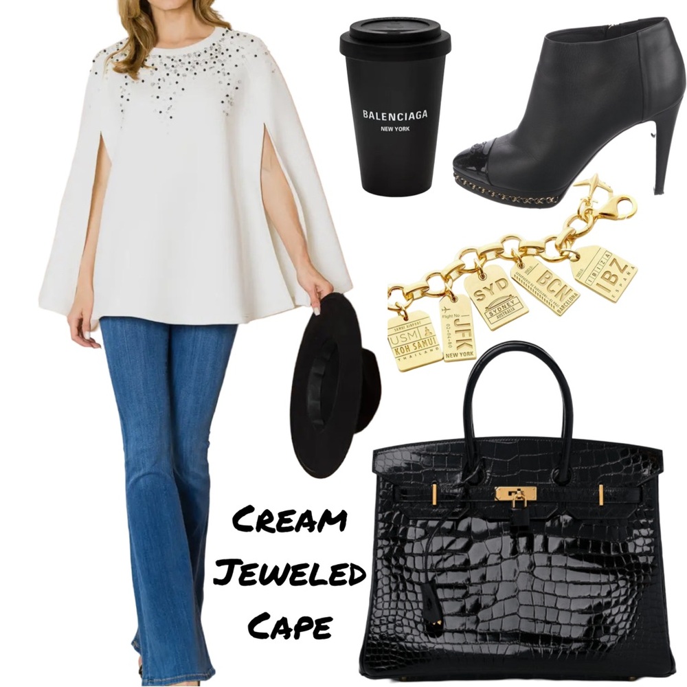 JACKET- White Jeweled Cape - Picture 1 of 5